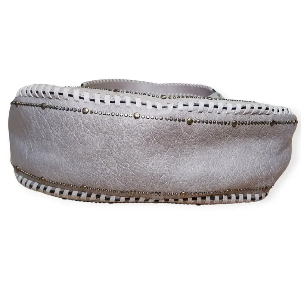 Ampere Memphis Hobo studded Vegan Faux Gray Leather Purse Handbag NWOT